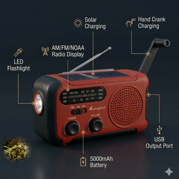 NIXAR 3-in-1 Emergency Radio Charger Hand-Crank Backup Power, Flashlight & Emergency Radio