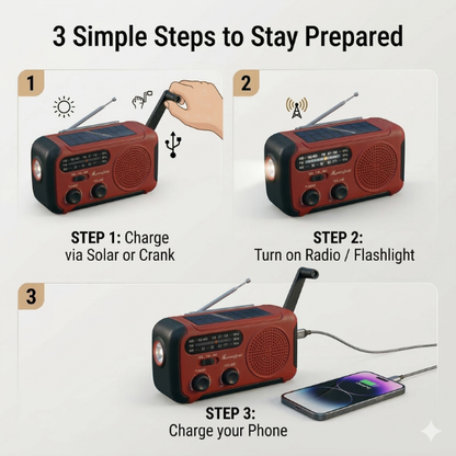 NIXAR 3-in-1 Emergency Radio Charger Hand-Crank Backup Power, Flashlight & Emergency Radio